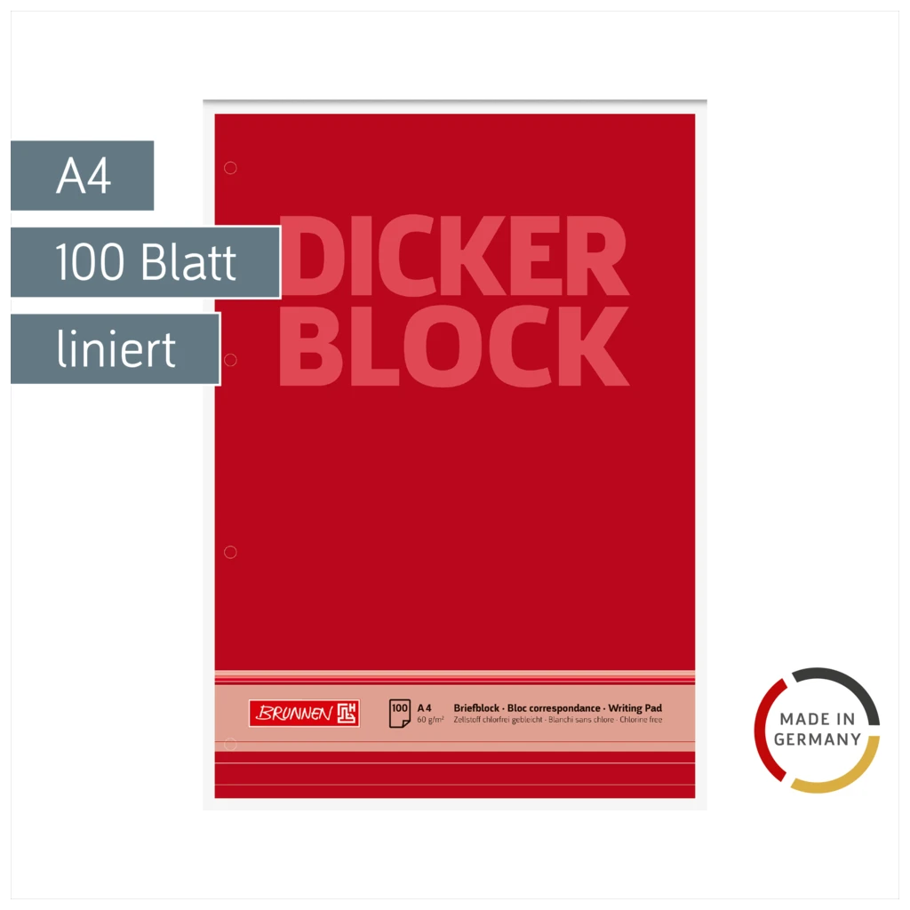 Briefblock „Dicker Block“ gelocht | A4, Lineatur 21, 100 Blatt, rot