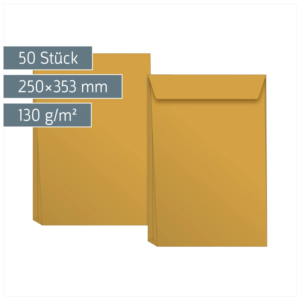 Versandtaschen mit Faltboden | 250×353 mm, B4, 130 g/m², braun, 50 Stück