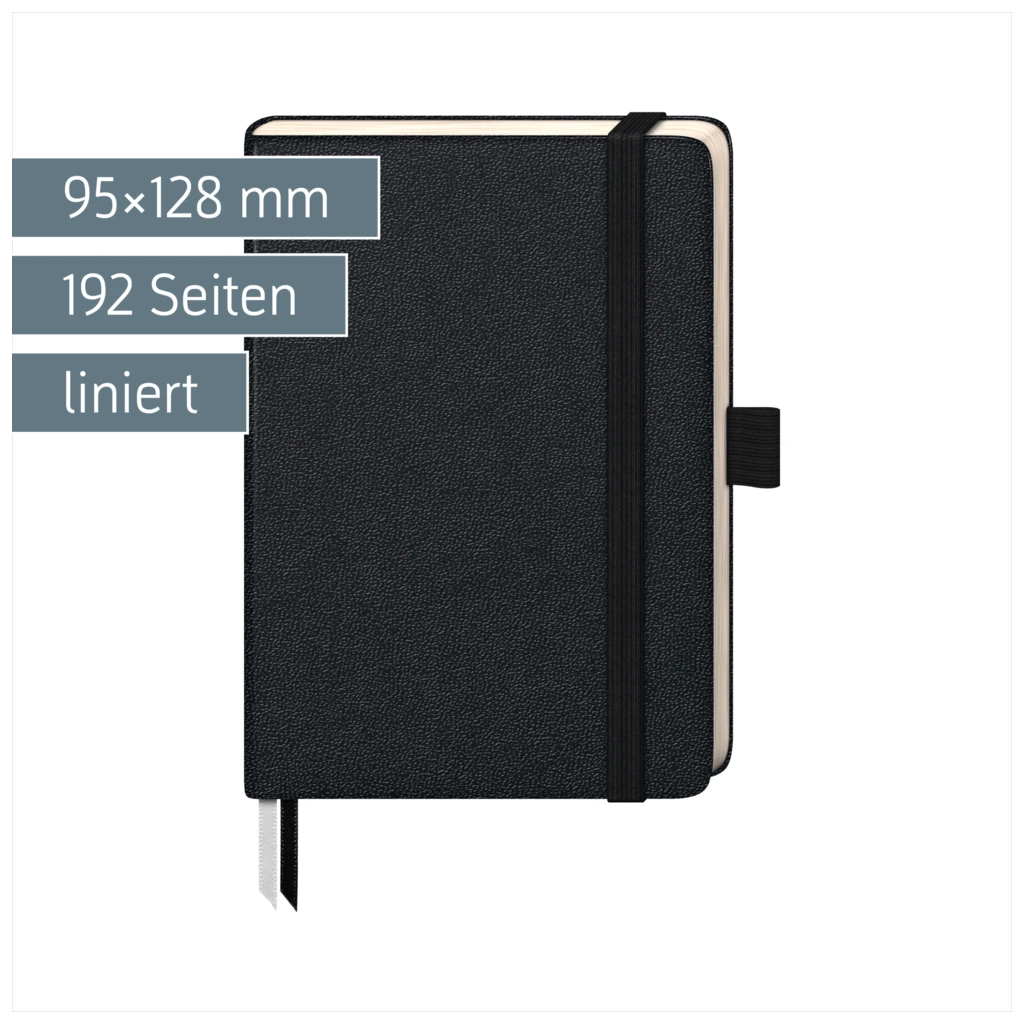 Notizbuch Kompagnon Klassik | A6, liniert, Gummizugverschluss, schwarz