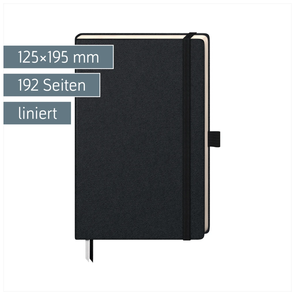 Notizbuch Kompagnon Klassik | A5, liniert, Gummizugverschluss, schwarz