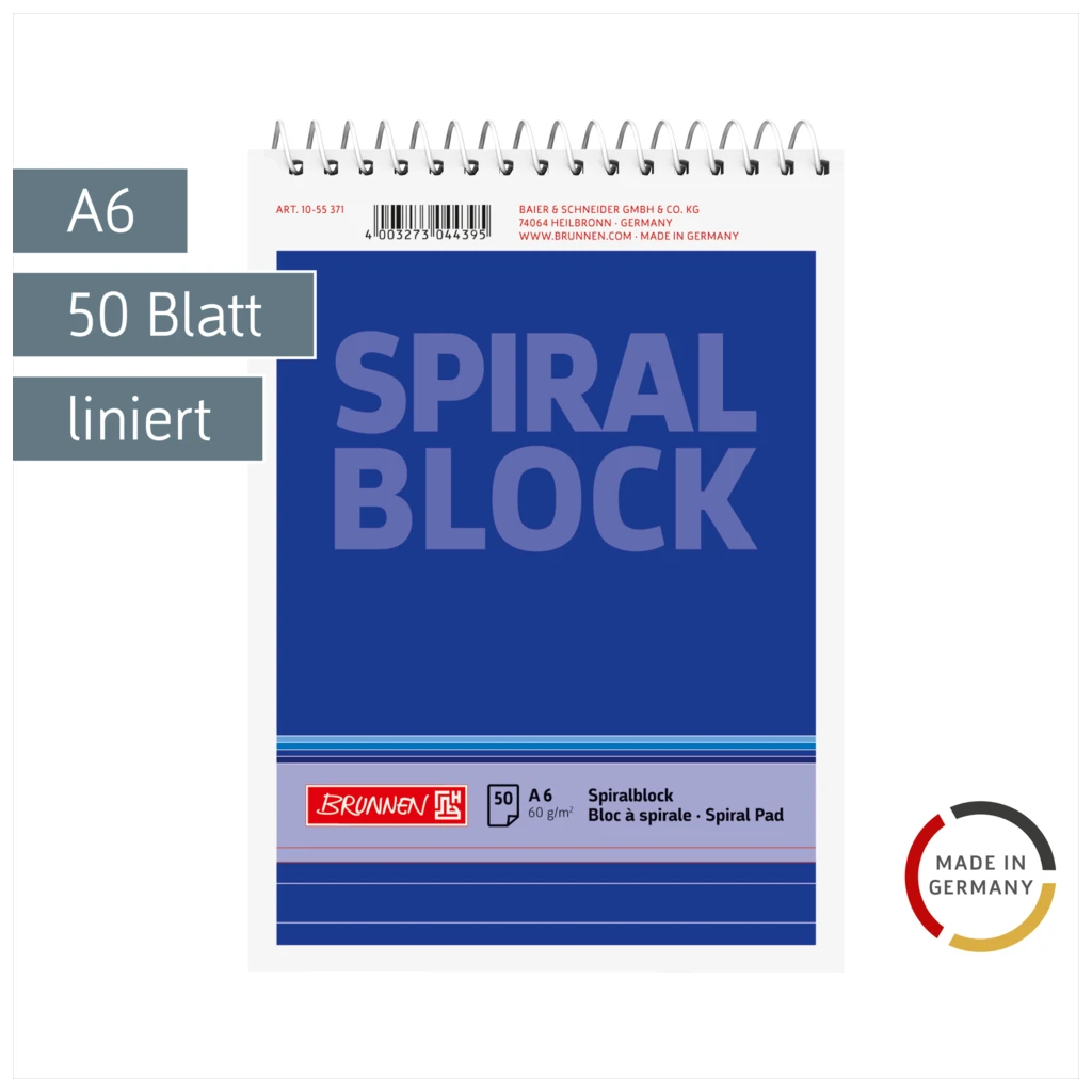Spiralnotizblock | A6, liniert, 50 Blatt, blau