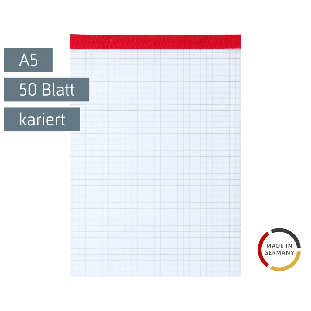 Notizblock | A5, kariert, 50 Blatt, rot