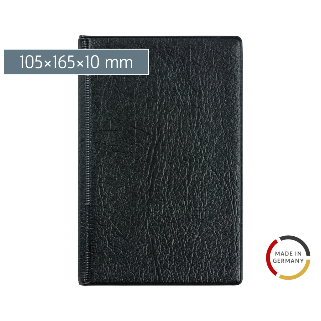 Taschen-Ringbuch | 105×165 mm, 6-Ring-Kipphebel-Mechanik, Füllhöhe: 10 mm, schwarz