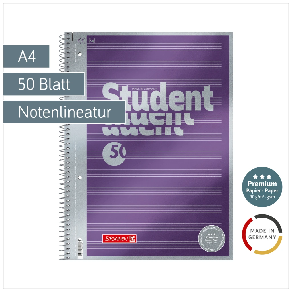 Collegeblock Premium Student „Noten“ | A4, Lineatur 14, 50 Blatt, violett
