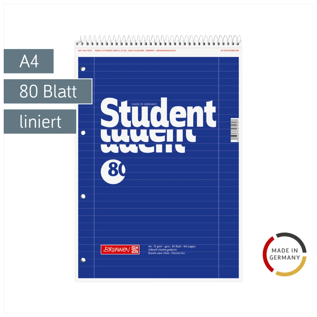 Collegeblock Student Spirale oben | A4, Lineatur 27, 80 Blatt, blau