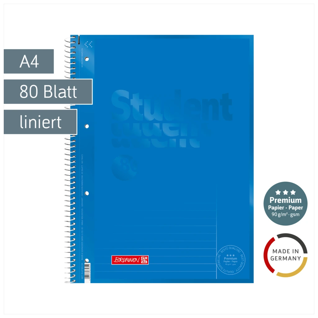 Collegeblock Premium Student Colour Code | A4, Lineatur 25, 80 Blatt, azur
