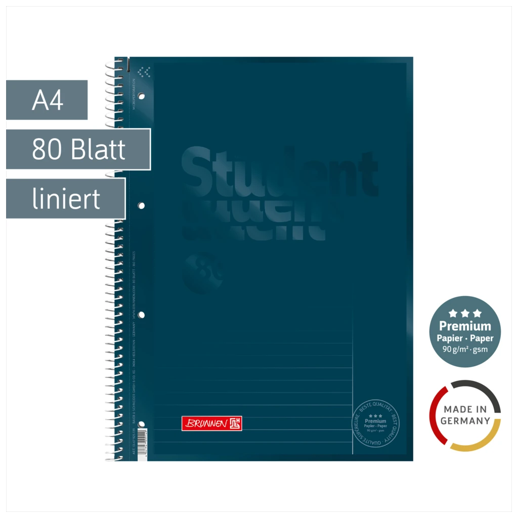Collegeblock Premium Student Colour Code | A4, Lineatur 25, 80 Blatt, denim