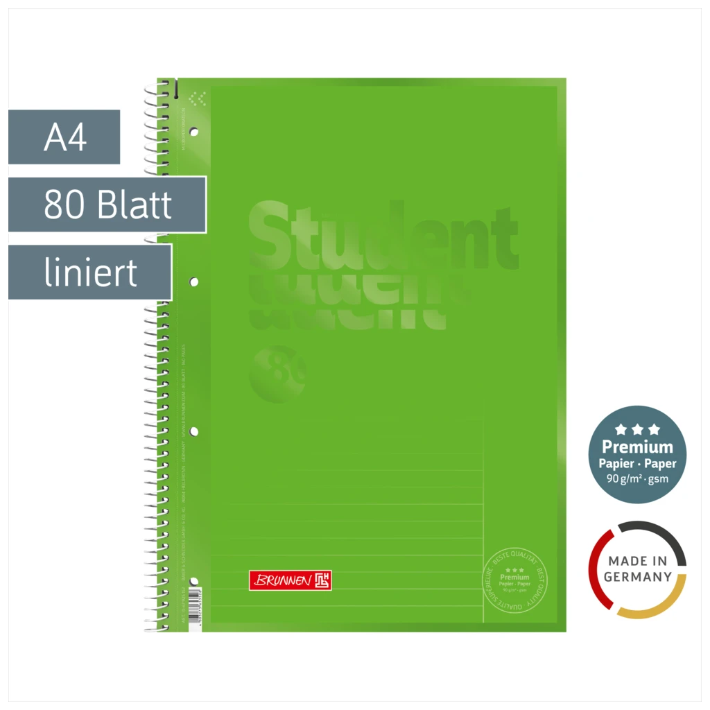 Collegeblock Premium Student Colour Code | A4, Lineatur 25, 80 Blatt, kiwi