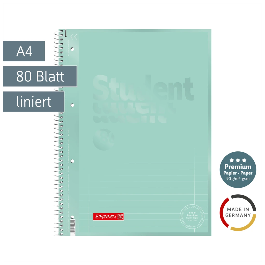 Collegeblock Premium Student Colour Code | A4, Lineatur 27, 80 Blatt, mint