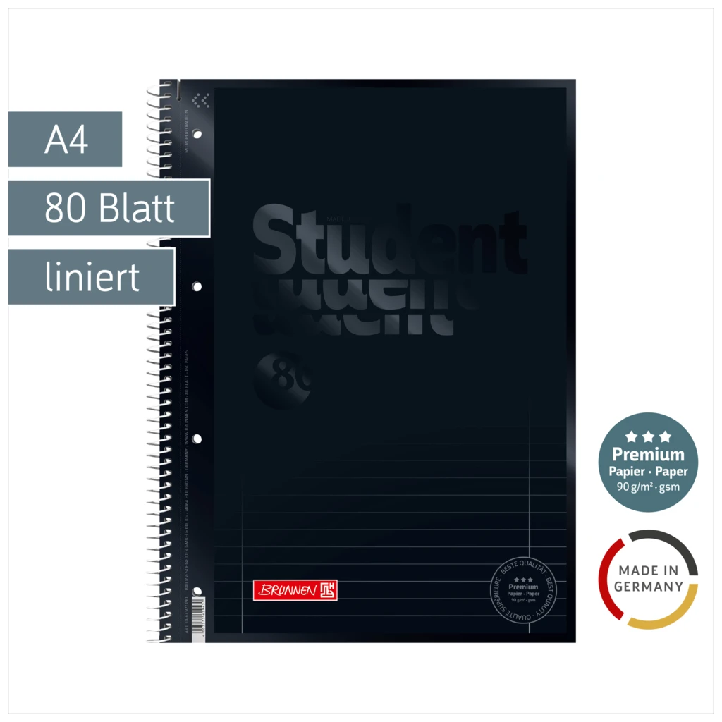 Collegeblock Premium Student Colour Code | A4, Lineatur 27, 80 Blatt, onyx
