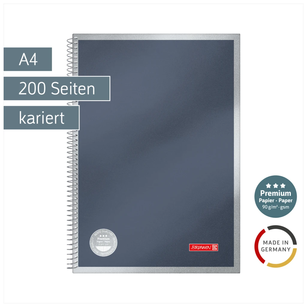 Spiralnotizbuch Premium Metallic | A4, kariert, anthrazit