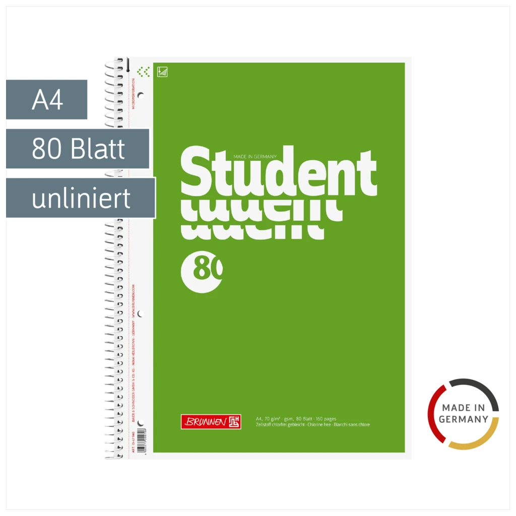 Collegeblock Student | A4, Lineatur 20, 80 Blatt, grün