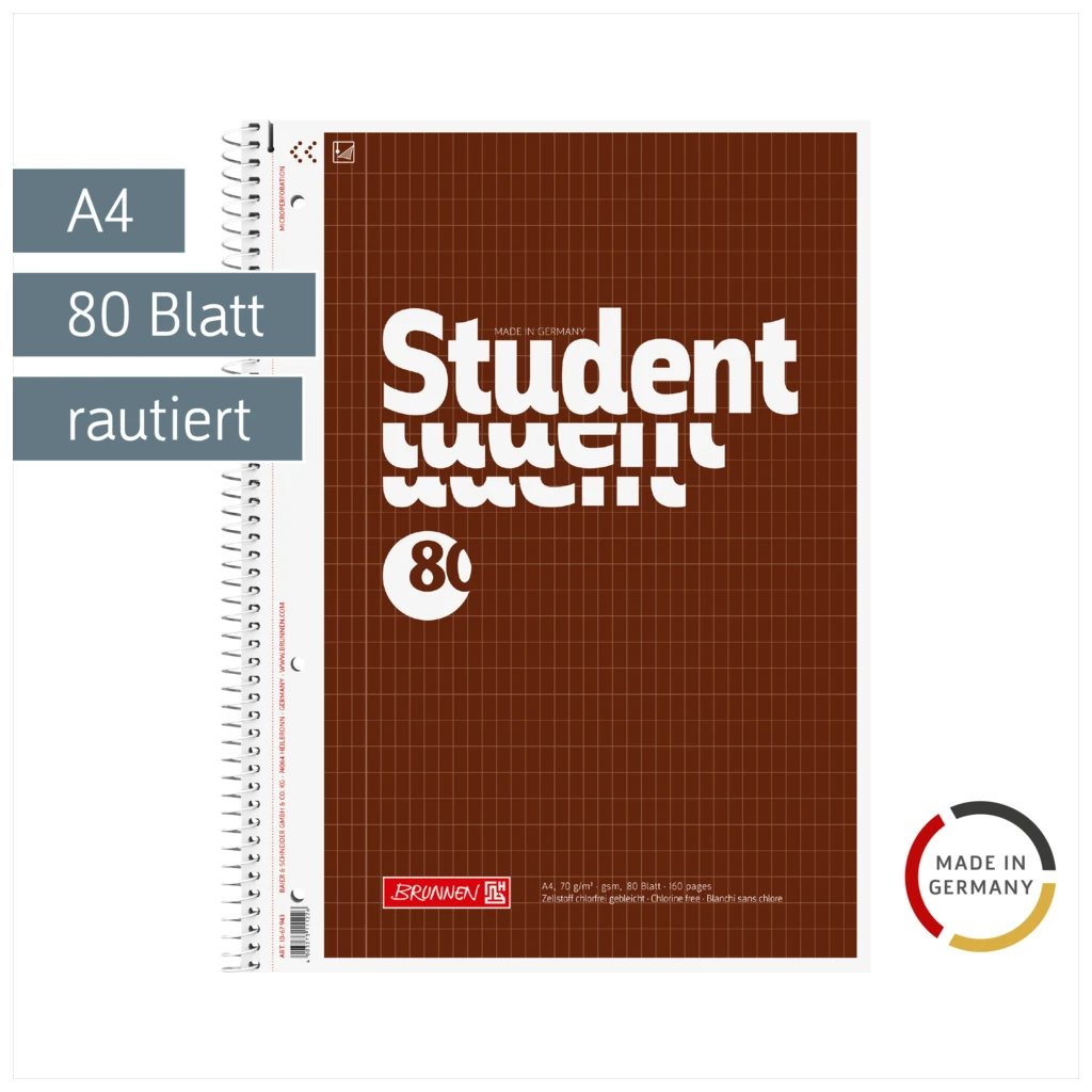 Collegeblock Student | A4, Lineatur 23, 80 Blatt, braun