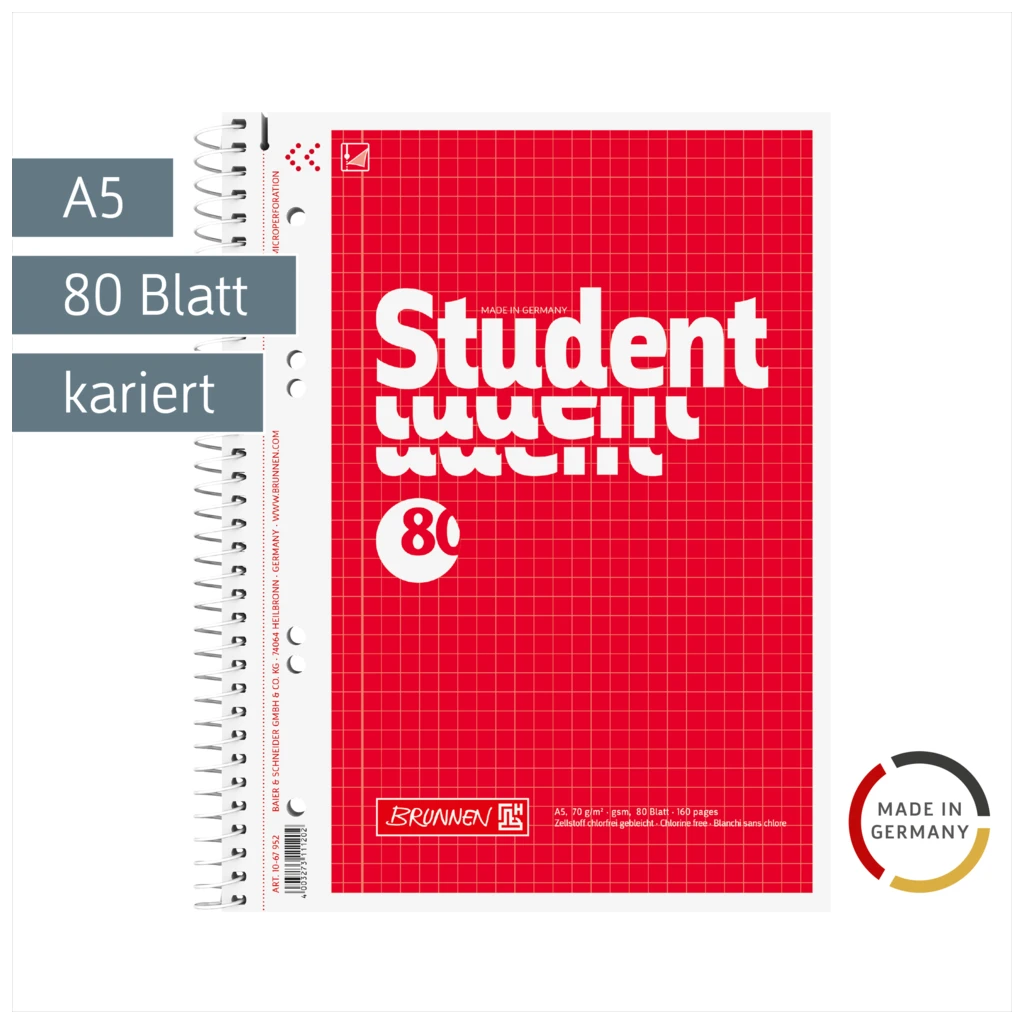 Collegeblock Student | A5, Lineatur 5, 80 Blatt, rot
