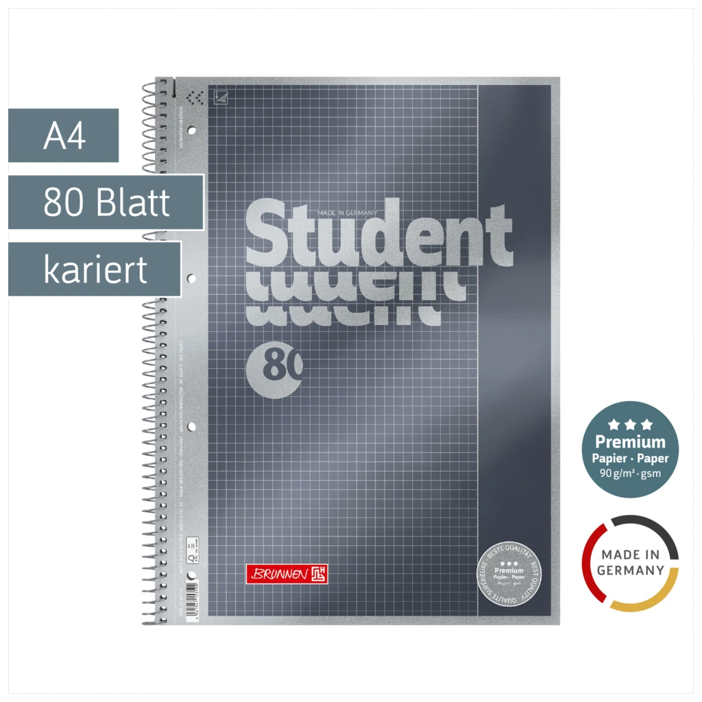 Collegeblock Premium Student | A4, Lineatur 26, 80 Blatt, anthrazit