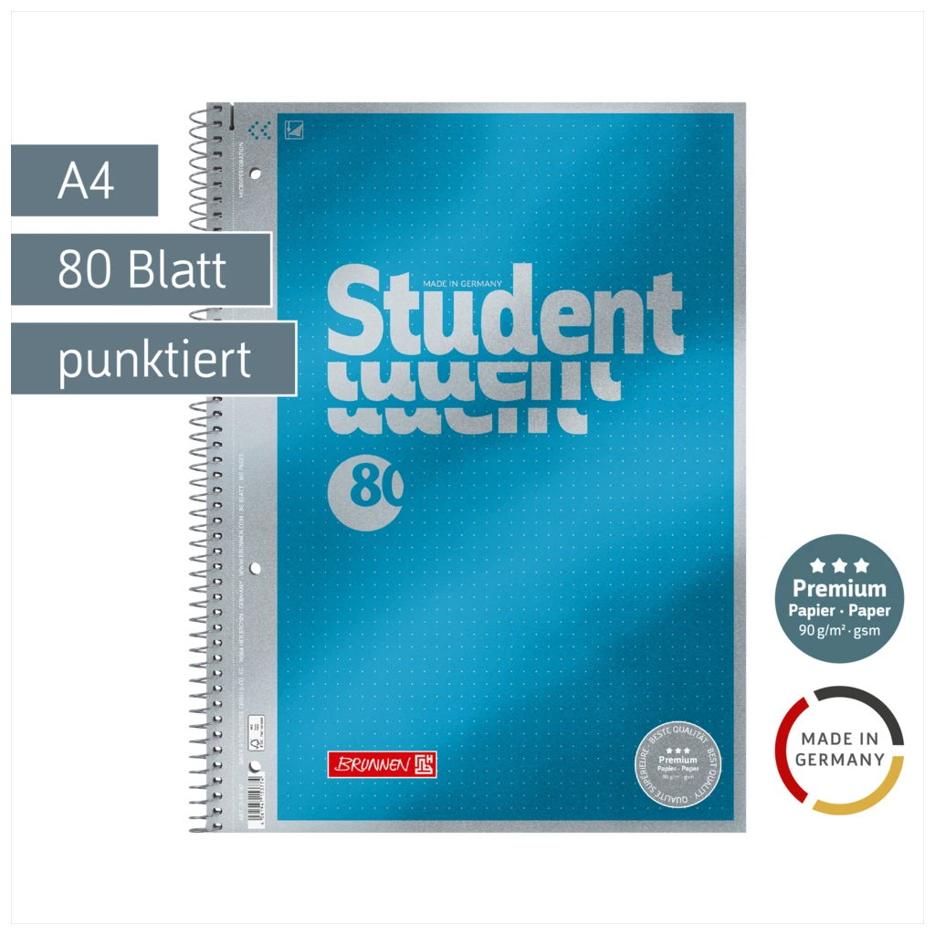 Collegeblock Premium Student | A4, punktiert, 80 Blatt, blau
