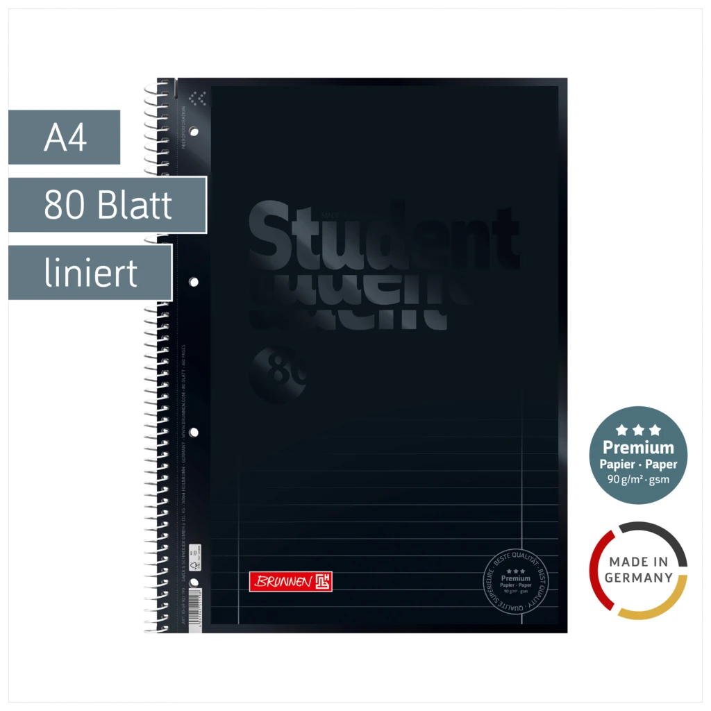 Collegeblock Premium Student Colour Code | A4, Lineatur 27, 80 Blatt, onyx