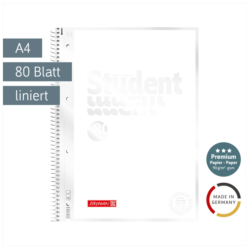 Collegeblock Premium Student „White“ | A4, Lineatur 27, 80 Blatt, weiß