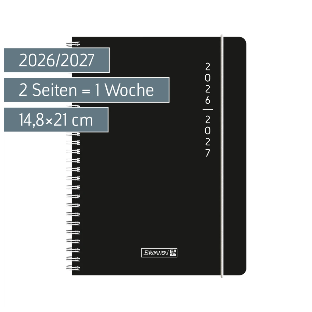 Schülerkalender 2026/2027 „Plain Black“ | A5, Kunststoff