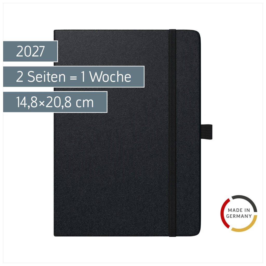 Buchkalender Kompagnon TimeCenter Mod. 725 2027 | A5, Kunststoff, schwarz