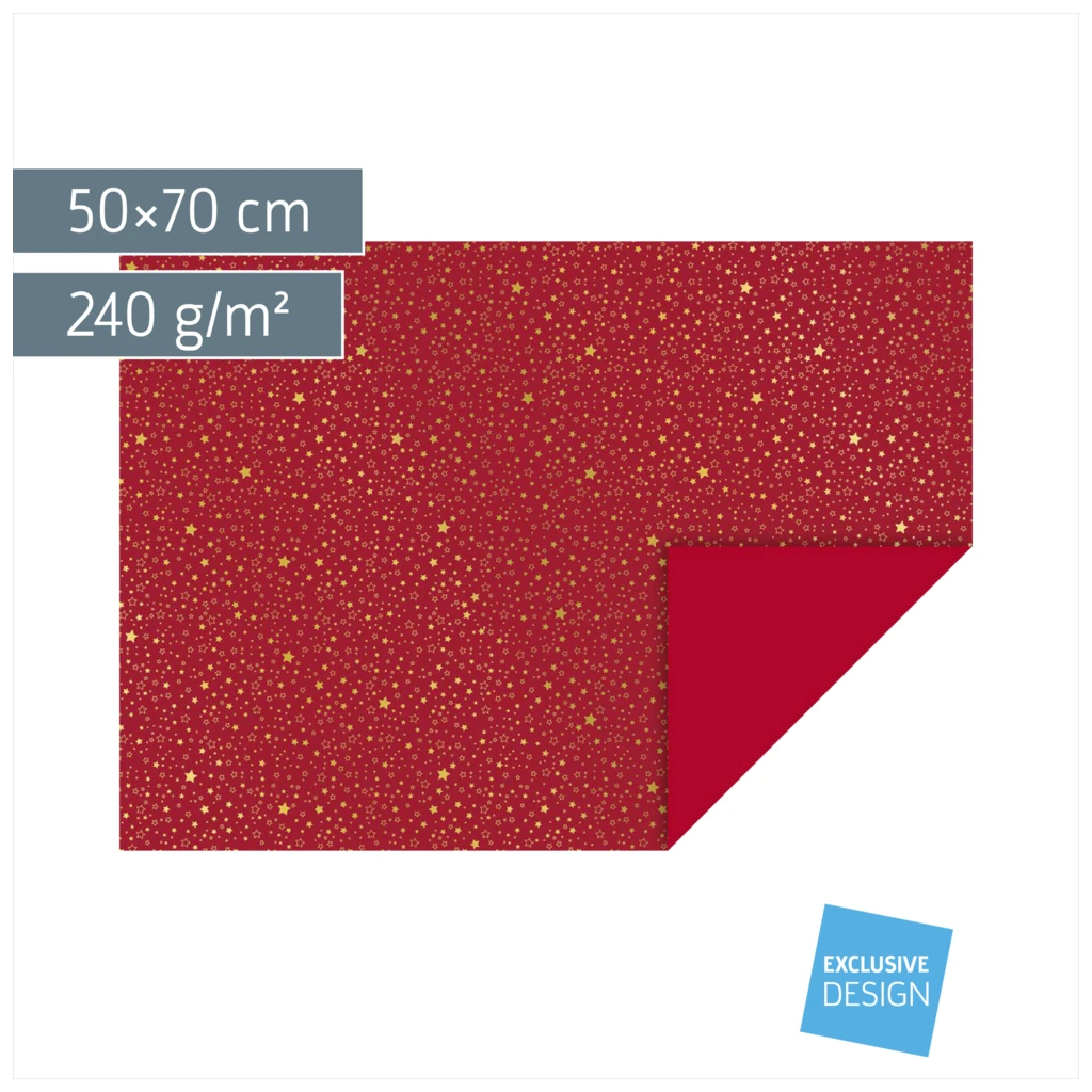 Motivkarton „Sterne“ | 50×70 cm, 240 g/m², rot/gold glänzend