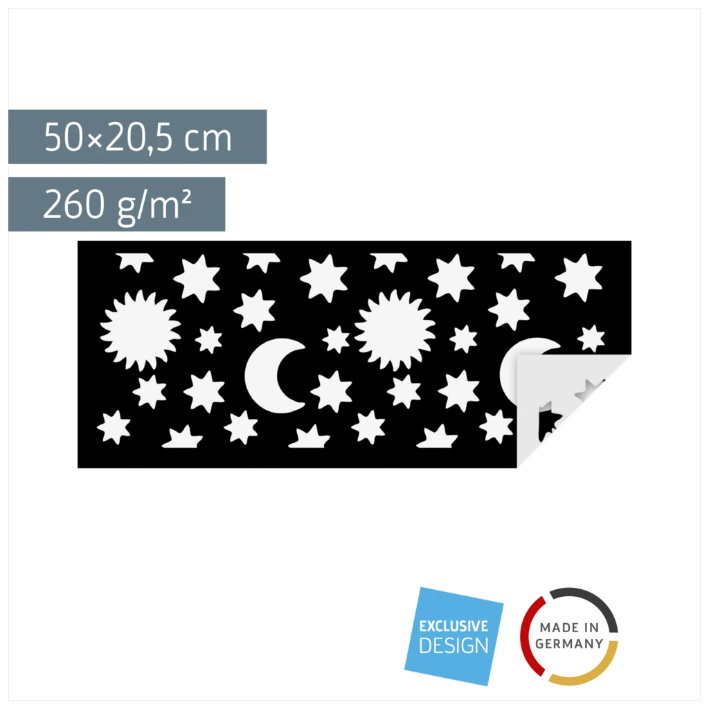 Laternen-Zuschnitt „Sonne - Mond - Sterne“ | 50×20,5 cm, 260 g/m², weiß/schwarz