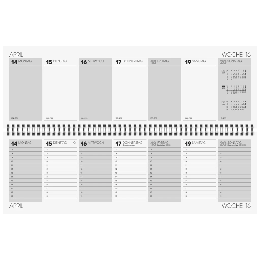 Querterminbuch 2027 | 42×13,7 cm, Karton, grau