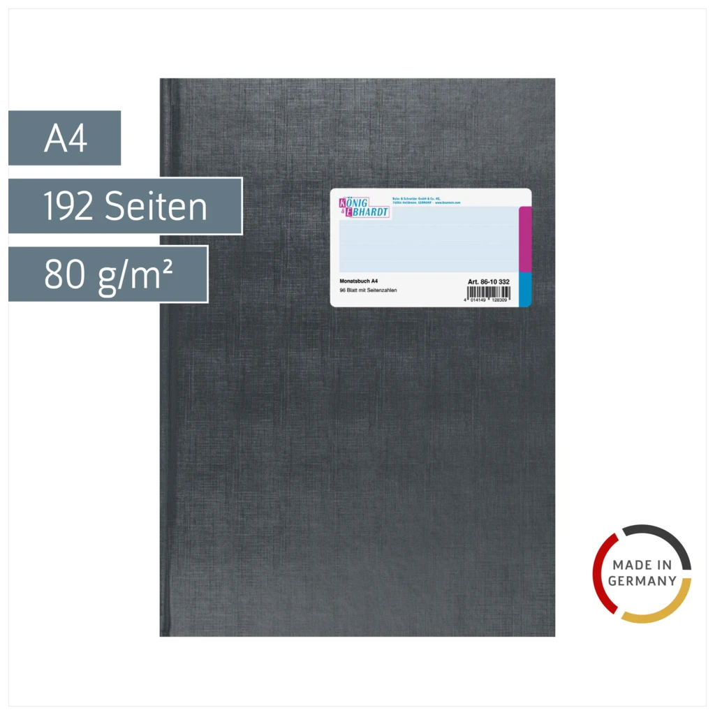 Monatsbuch | A4, 192 Seiten, Kunststoff, grau