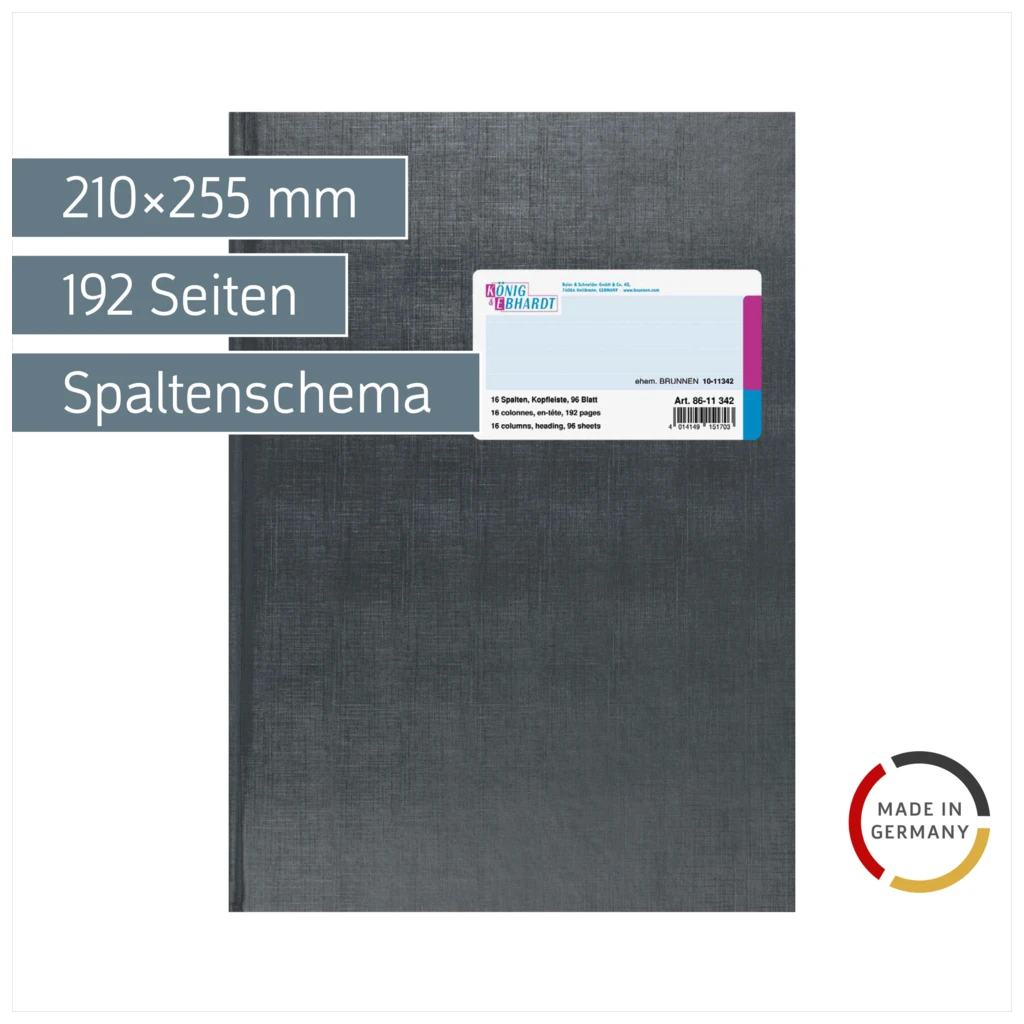 Vielzweckbuch mit Kopfleiste | A4, 192 Seiten, 16 Spalten, Kunststoff, grau