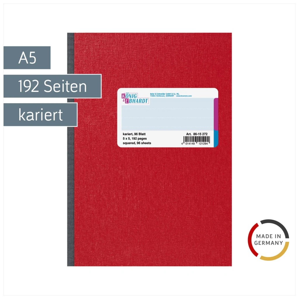 Kladde | A5, 192 Seiten, kariert, Karton, rot