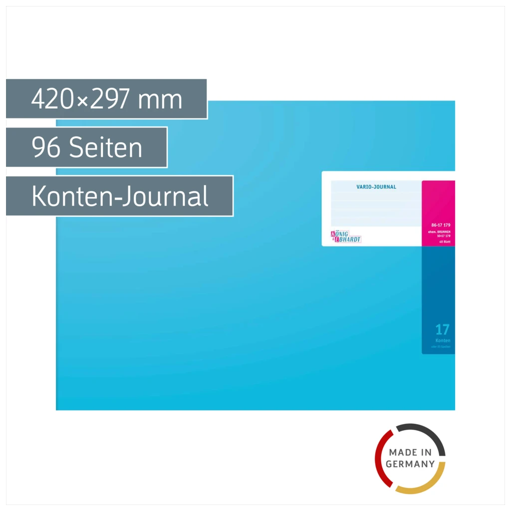 Vario-Journal mit Kopfleiste | 420×297 mm, 96 Seiten, Konten-Journal, Karton, magenta/hellblau