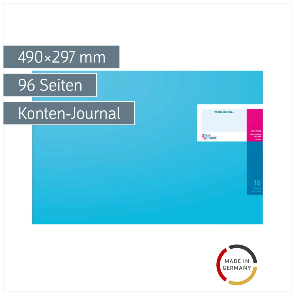 Vario-Journal mit Kopfleiste | A4 quer, 96 Seiten, Konten-Journal, Karton, magenta/hellblau