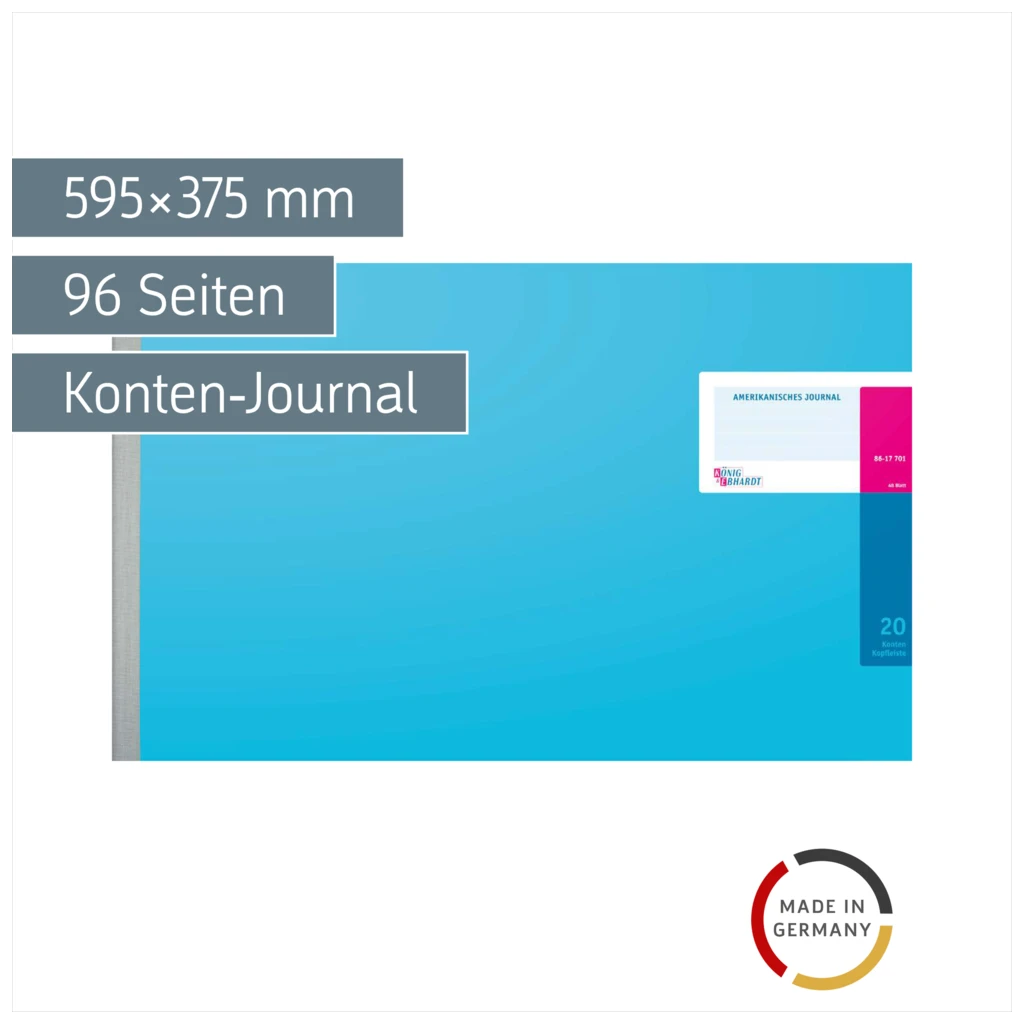 Amerikanisches Journal | 595×375 mm, 96 Seiten, Konten-Journal, Karton, magenta/hellblau