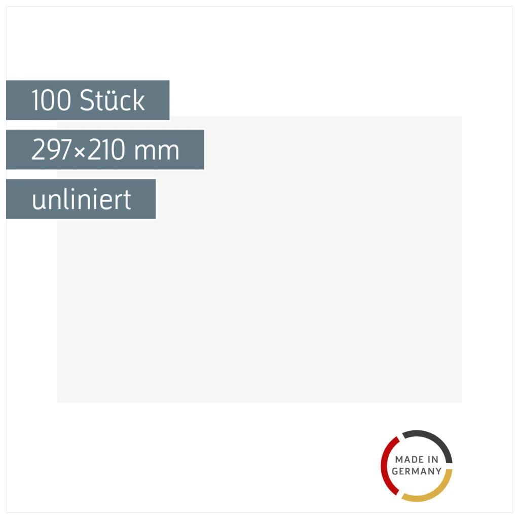 Karteikarten | 297×210 mm, A4, unliniert, weiß, 100 Stück