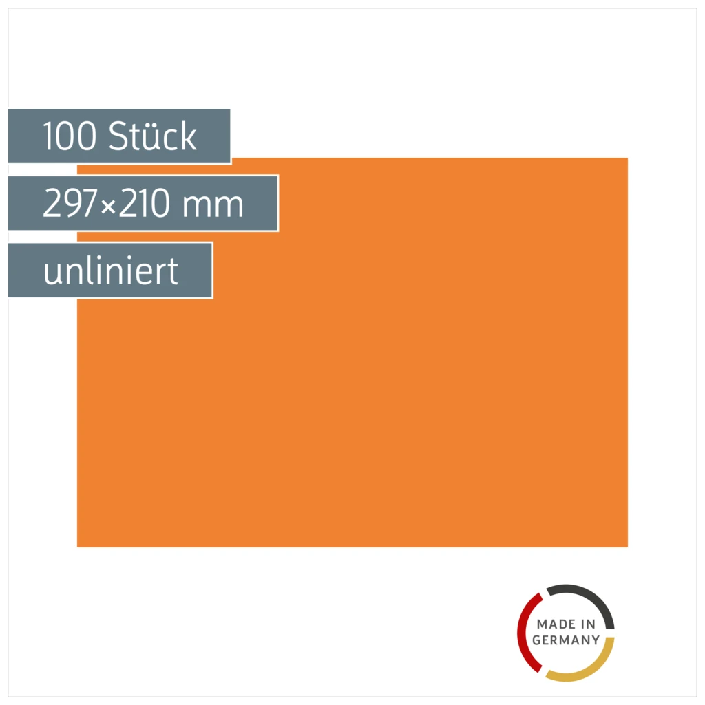 Karteikarten | 297×210 mm, A4, unliniert, orange, 100 Stück