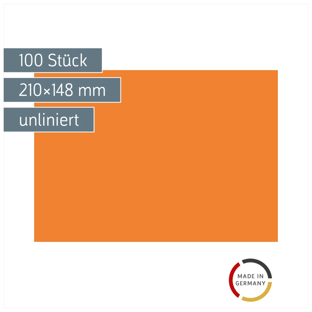 Karteikarten | 210×148 mm, A5, unliniert, orange, 100 Stück