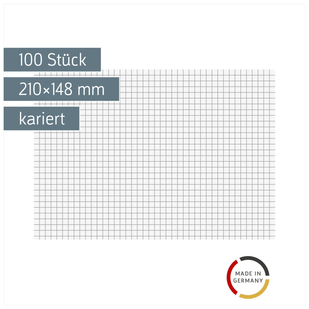 Karteikarten | 210×148 mm, A5, 5 mm kariert, weiß, 100 Stück