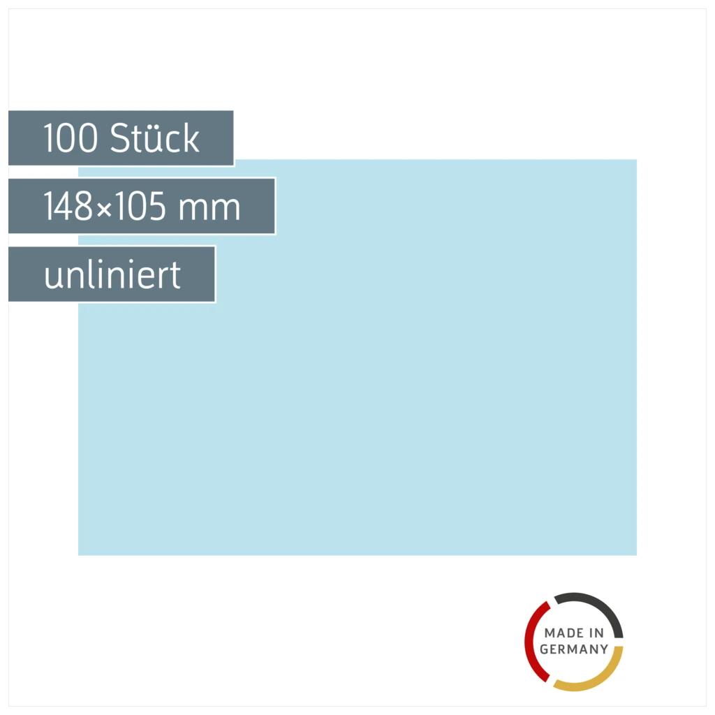 Karteikarten | 148×105 mm, A6, unliniert, blau, 100 Stück