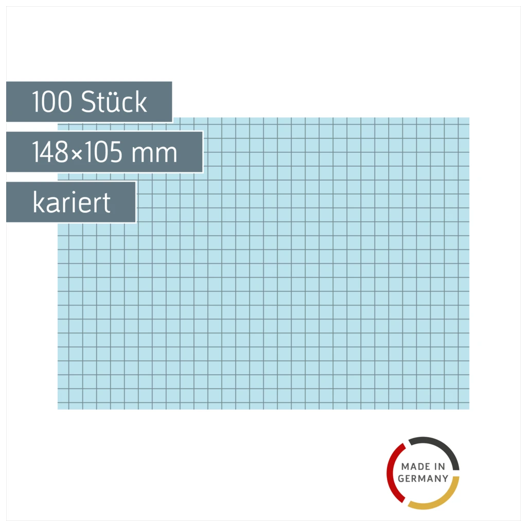 Karteikarten | 148×105 mm, A6, 5 mm kariert, blau, 100 Stück