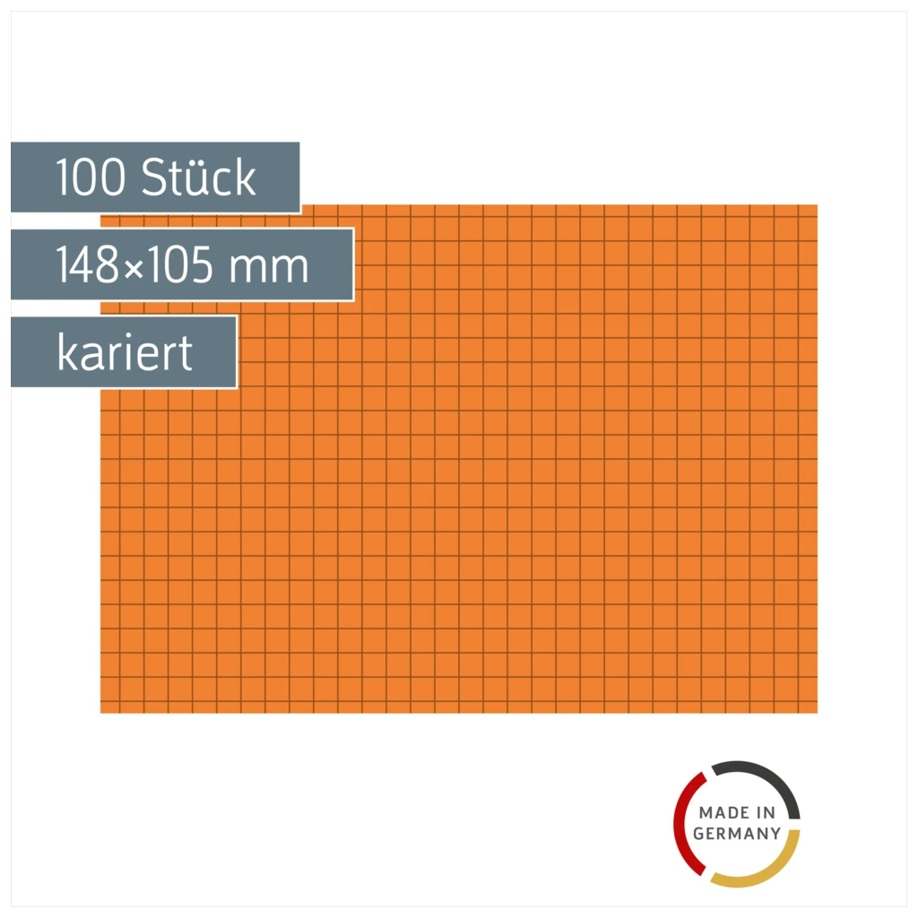 Karteikarten | 148×105 mm, A6, 5 mm kariert, orange, 100 Stück