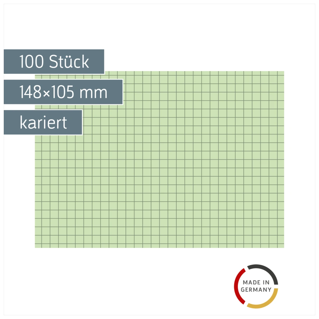 Karteikarten | 148×105 mm, A6, 5 mm kariert, grün, 100 Stück