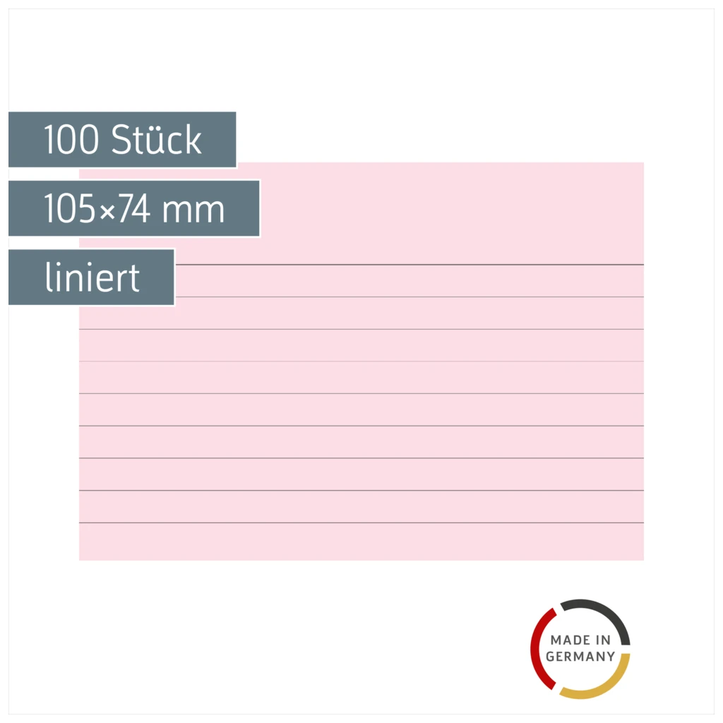Karteikarten | 105×74 mm, A7, liniert, rot, 100 Stück