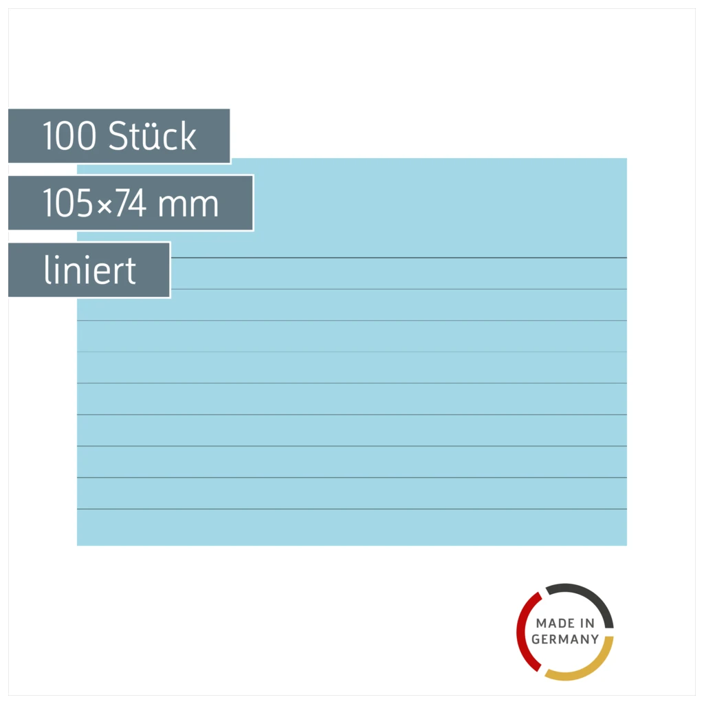 Karteikarten | 105×74 mm, A7, liniert, blau, 100 Stück