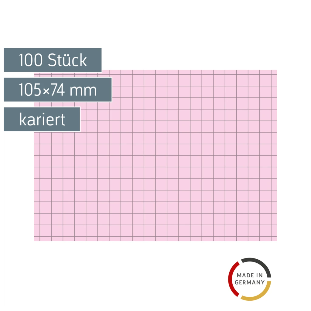 Karteikarten | 105×74 mm, A7, 5 mm kariert, rot, 100 Stück