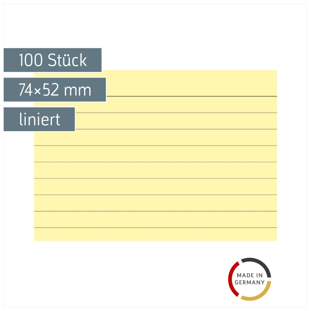 Karteikarten | 74×52 mm, A8, liniert, gelb, 100 Stück