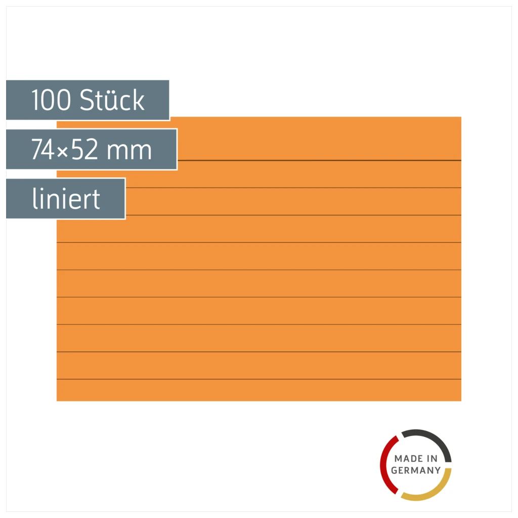 Karteikarten | 74×52 mm, A8, liniert, orange, 100 Stück