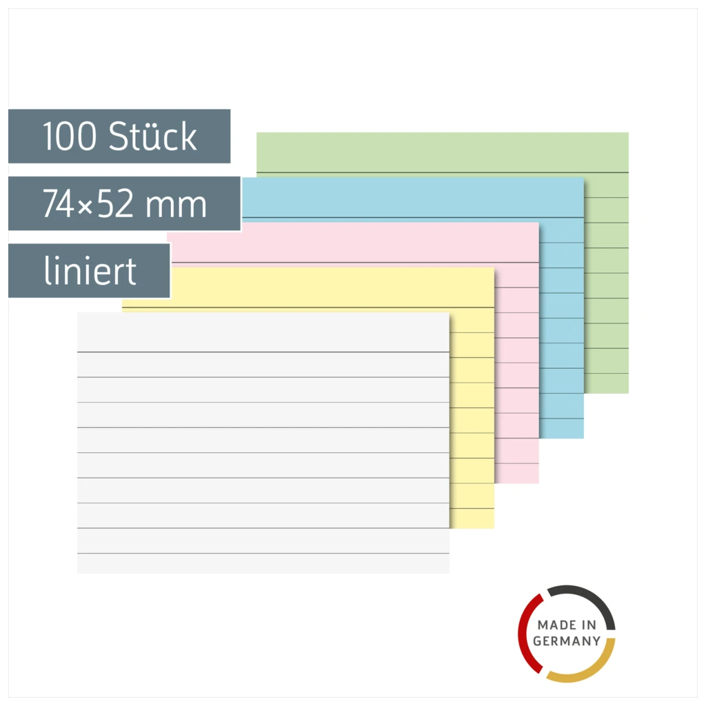 Karteikarten | 74×52 mm, A8, liniert, sortiert, 100 Stück