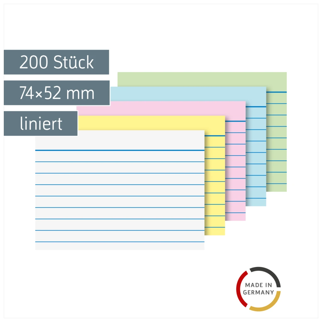 Karteikarten | 74×52 mm, A8, liniert, sortiert, 200 Stück