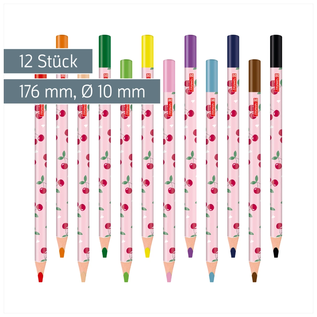 Dicke-Buntstifte-Set Fruity Love | Dreikantform, rosa/rot, 12 Stück
