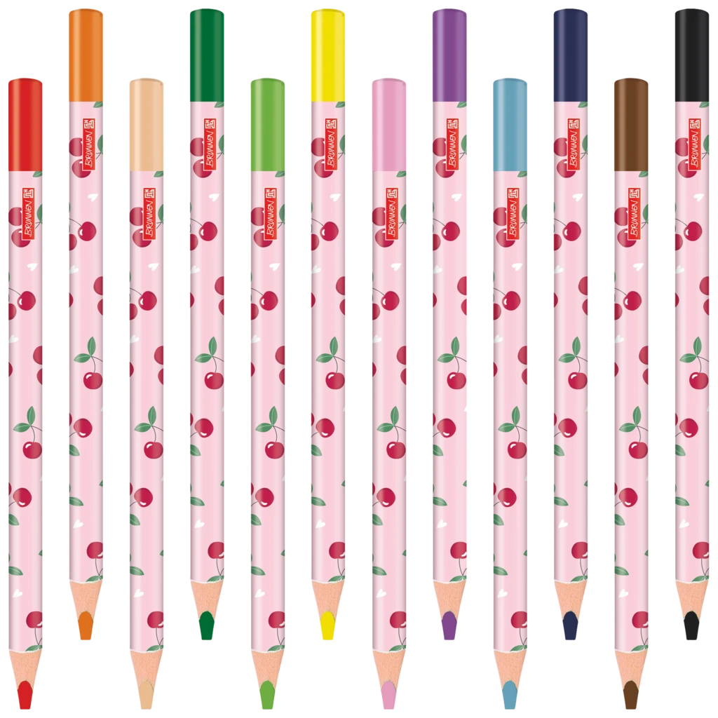 Dicke-Buntstifte-Set Fruity Love | Dreikantform, rosa/rot, 12 Stück